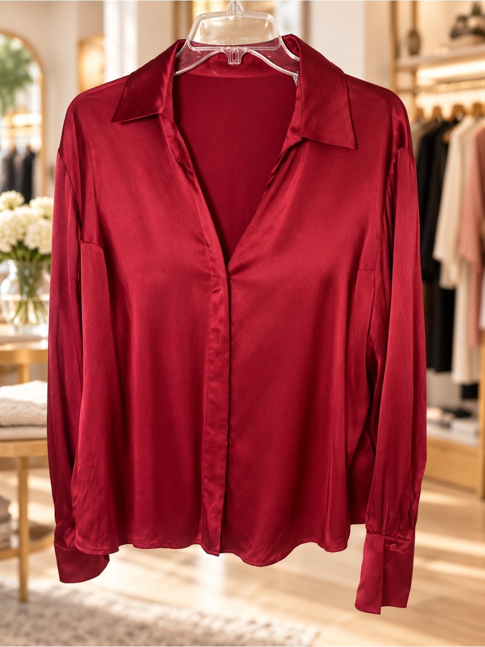 KATE HILL Burgundy 95% Silk Button Down Blouse Size 20W or 2X